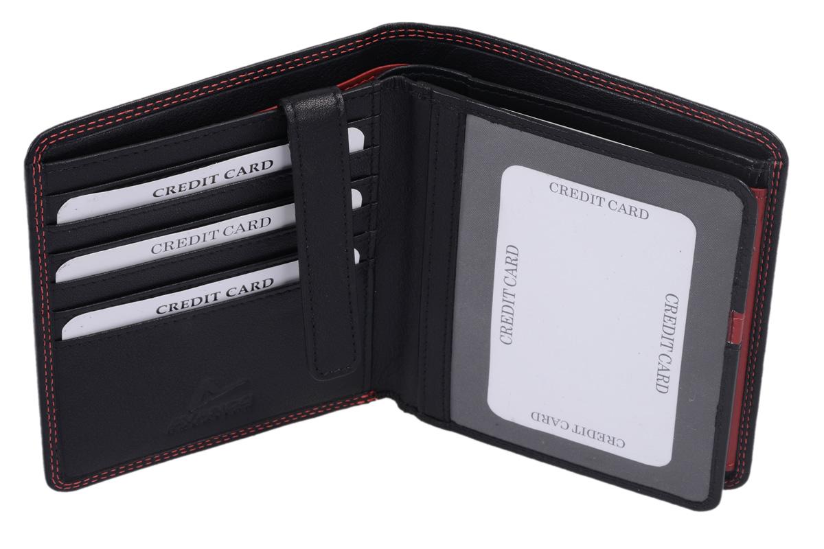 Herrenbörse Herren Geldbörse Leder Brieftasche Kombibörse , schwarz/rot