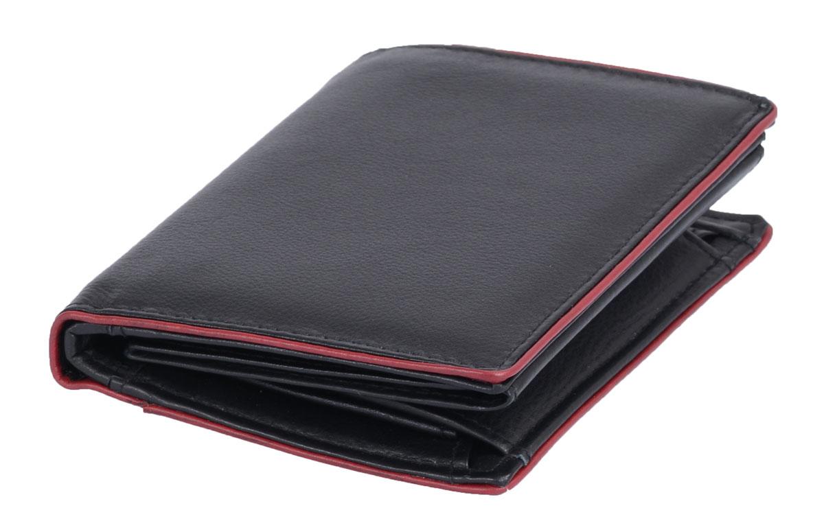 Leder Kombibörse schwarz mit rotem Rand Brieftasche