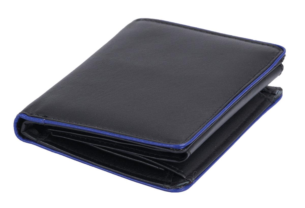 Herrenbörse Herren Geldbörse Leder Brieftasche Kombibörse , schwarz mit blauem Rand