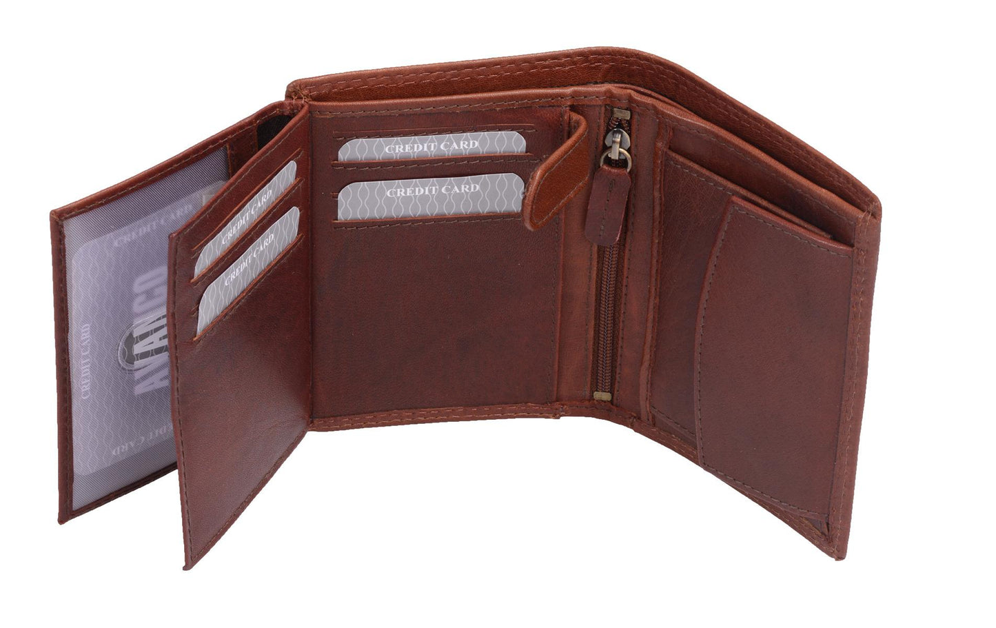Braune Leder Kombibörse im Hochformat mit Kartenfächern und Münzfach