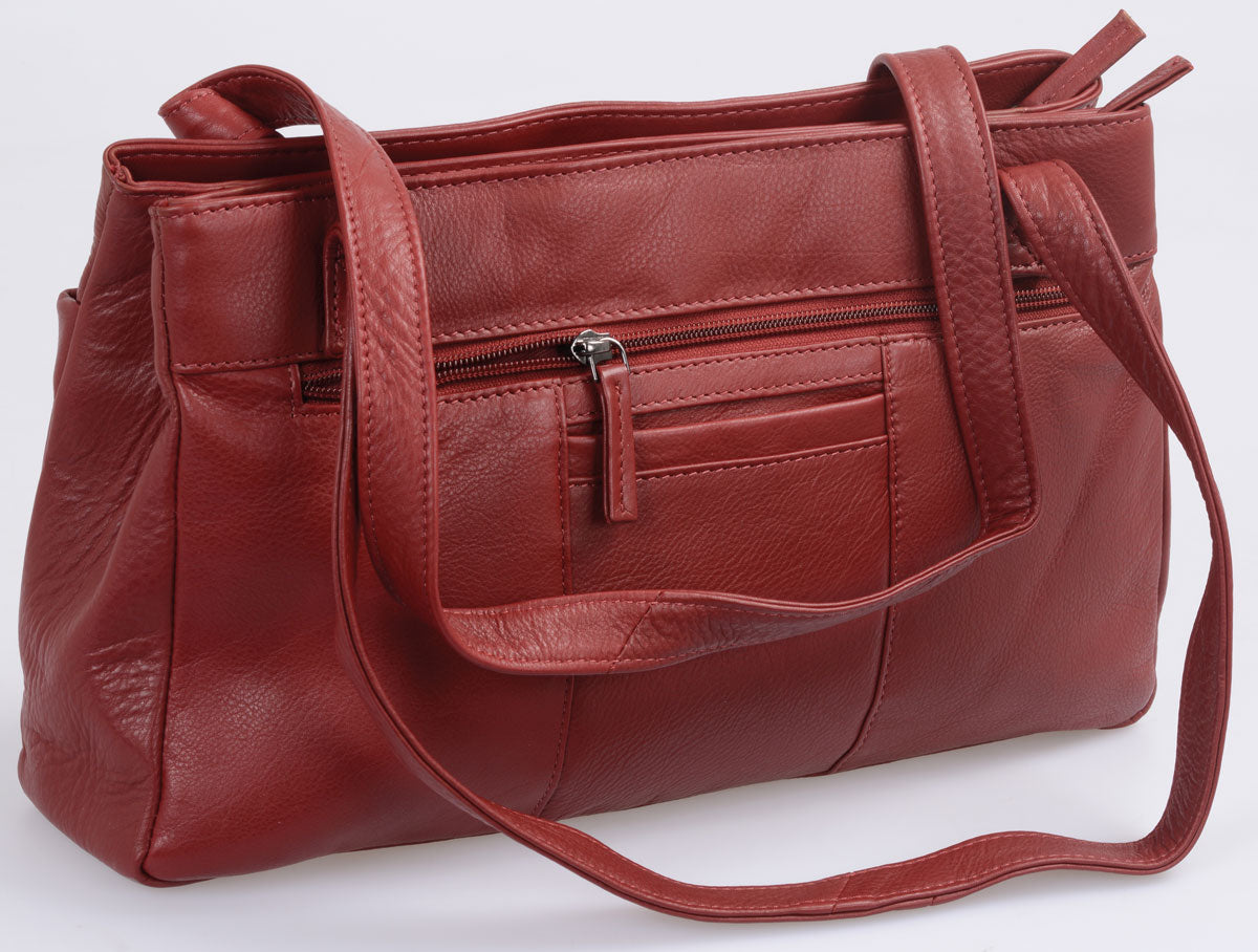 rote Lederhandtasche Shoppertasche