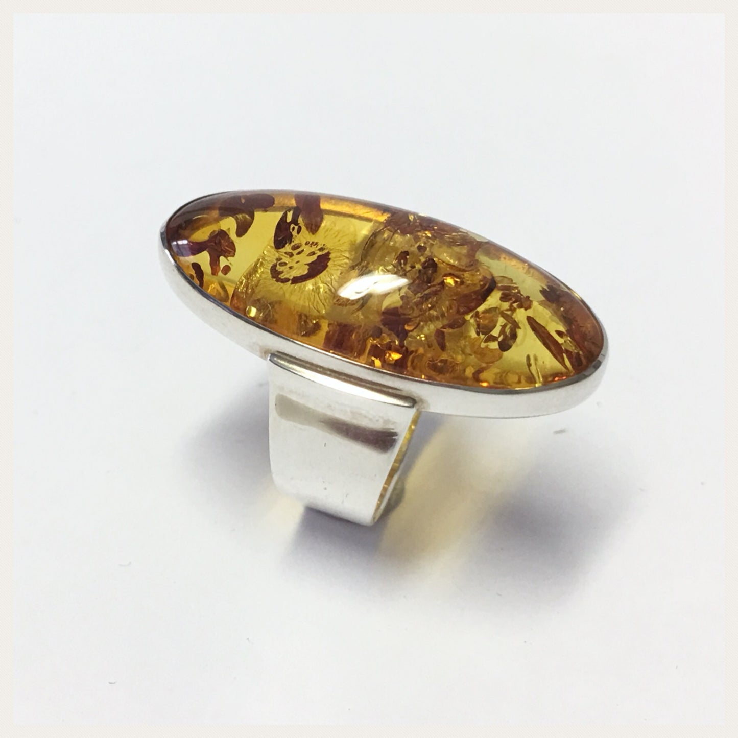 Edelschmiede925 Silberring 925 mit großem braunem Bernstein Ringgröße 53