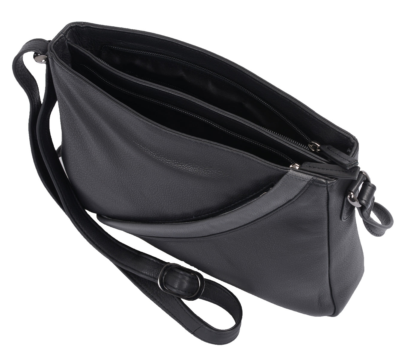 Mittlere Ledertasche schwarz-grau mit 2 Reißverschluss-Hauptfächern