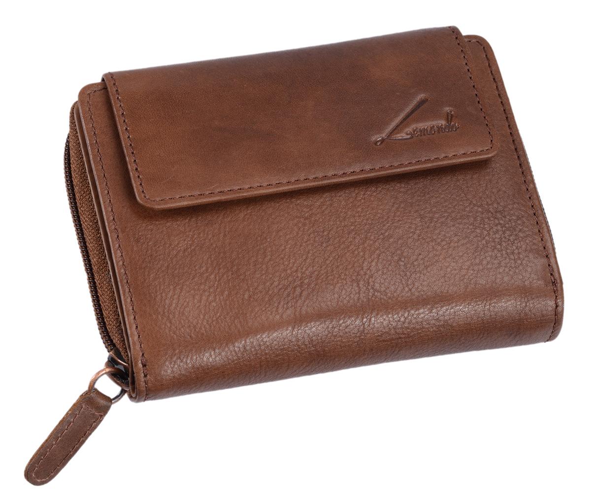 Damenbörse hellbraun Echtleder – kompakte Geldbörse mit Reißverschluss