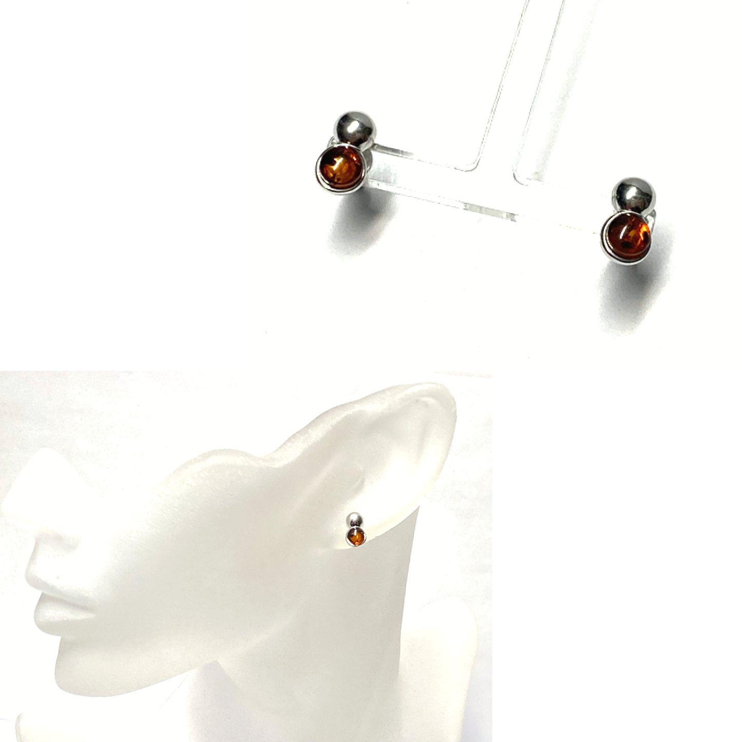 Ohrring 925 Silber rhodiniert Bernstein Cabochon Ohrstecker