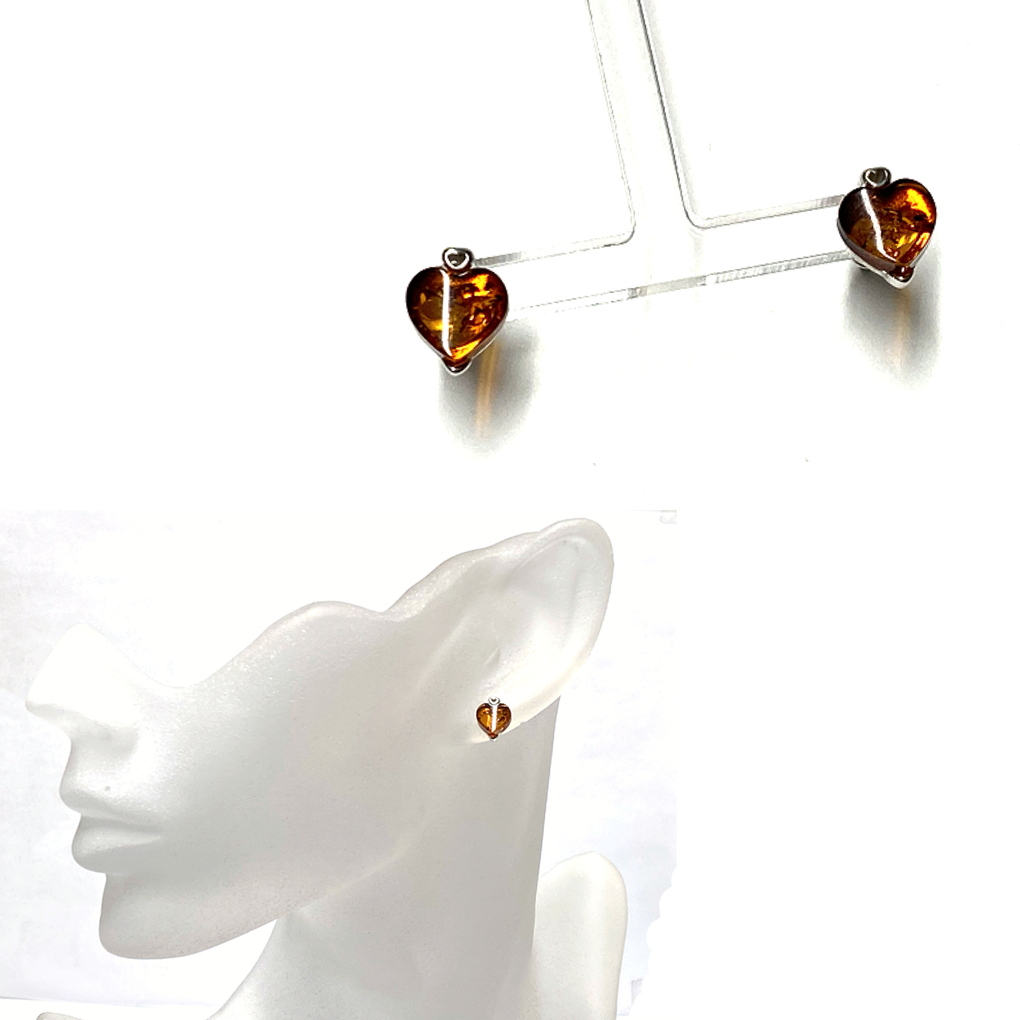 Ohrring 925 Silber Bernstein rhodiniert Cabochon herzförmig Ohrstecker