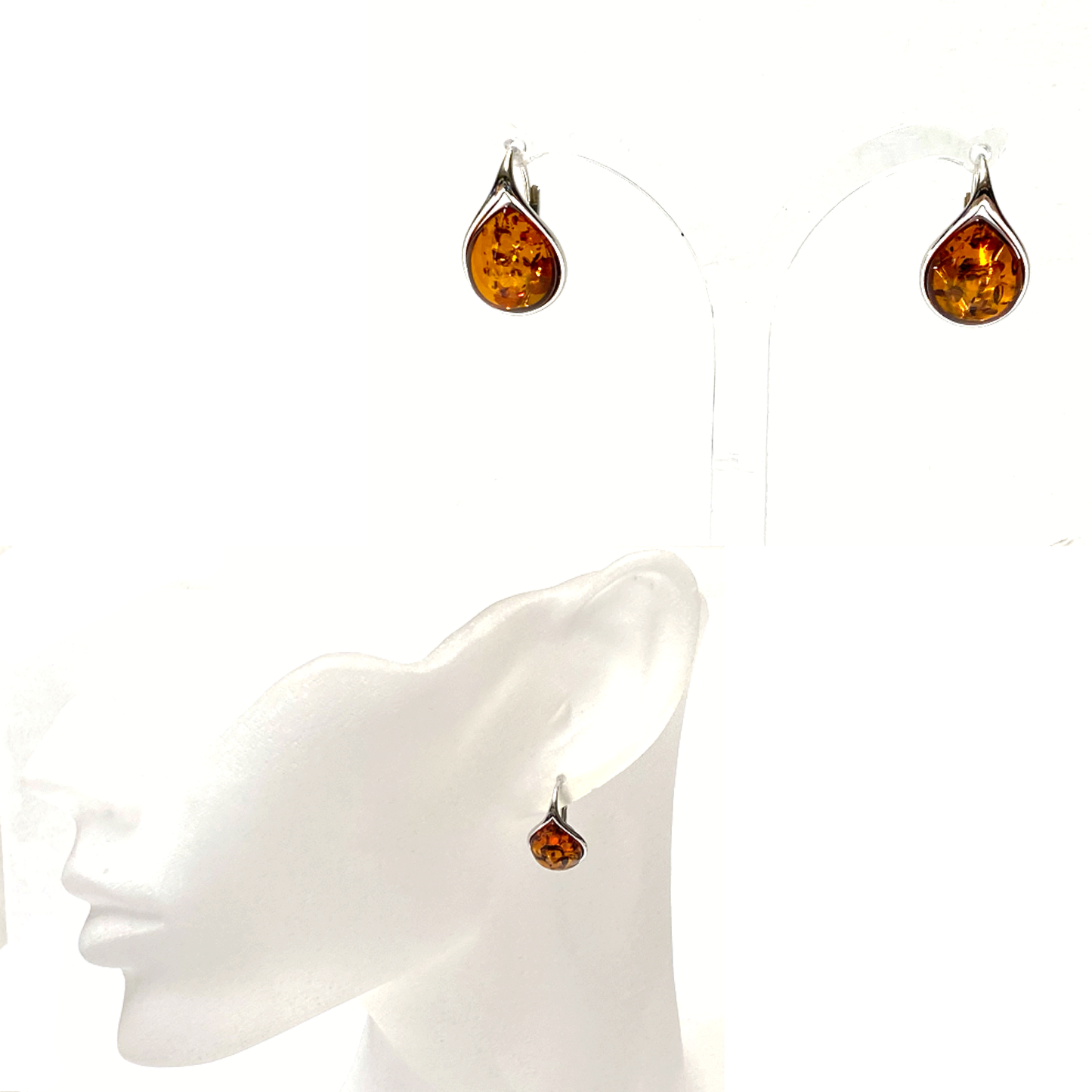 Ohrhänger 925 Silber rhodiniert Bernstein braun Tropfen Ohrring Klassiker