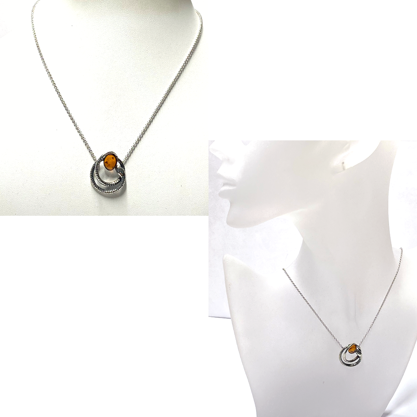 Kette 925 Silber rhodiniert Bernstein Cabochon oval Mittelteilcollier Schlange Halskette 45-50cm