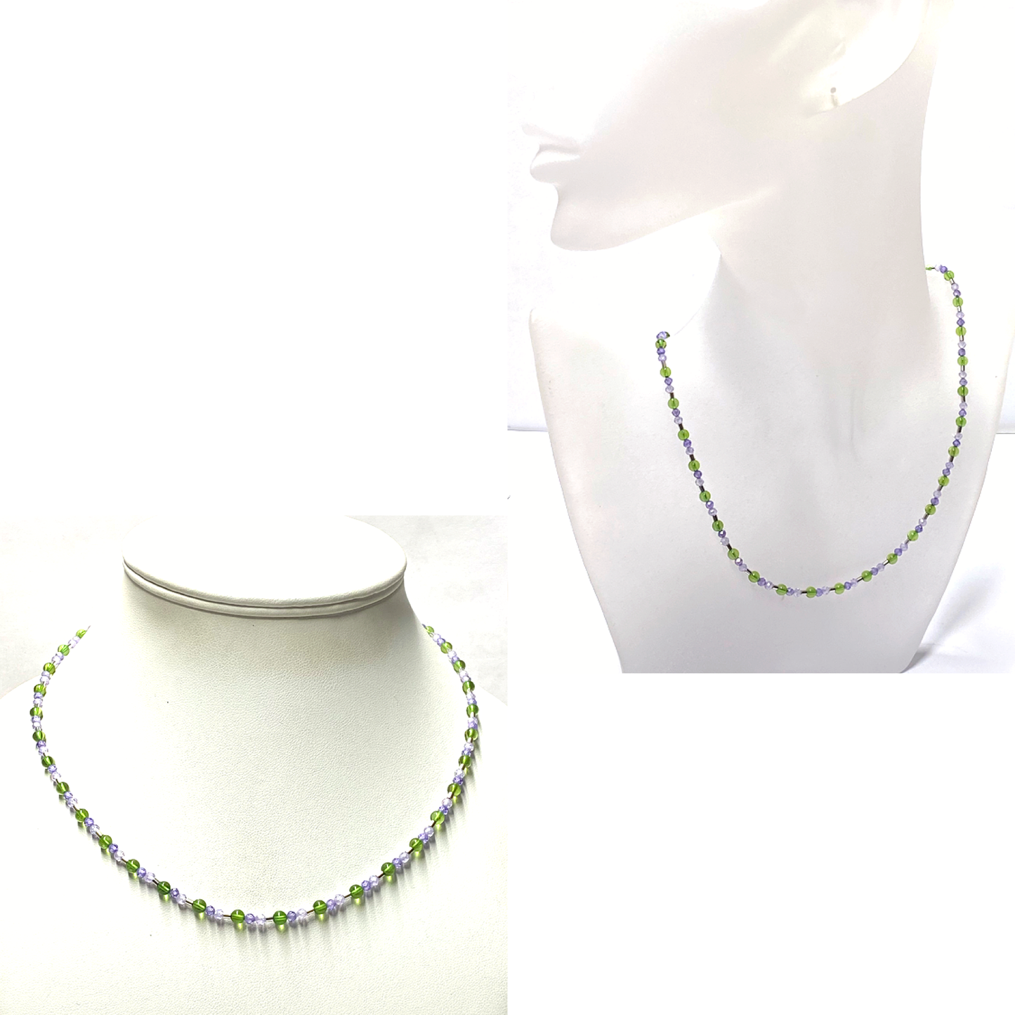 Kette Bernstein grün Kugel (karibischer Bernstein) + Zirkonia lila Steinkette Kugelkette 925 Silber rhodiniert Verschluß 46cm