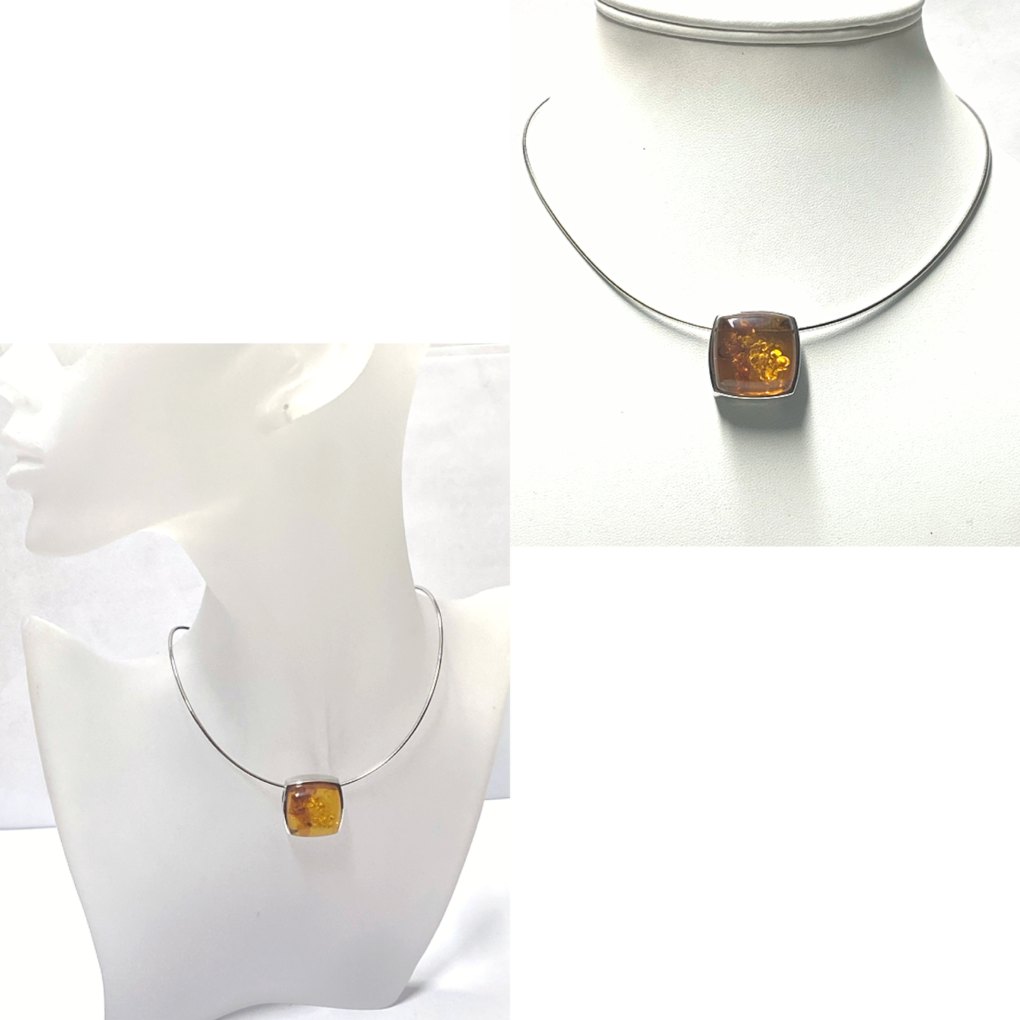 Bernstein Anhänger 925 Silber rhodiniert inklusive Halsreif Collier 42cm