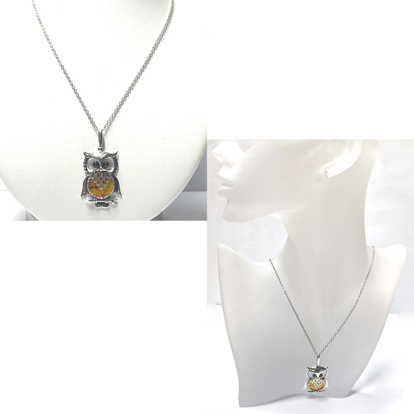 Anhänger Eule 925 Silber rhodiniert Bernstein Cabochon Kettenanhänger inklusive Kette 70cm