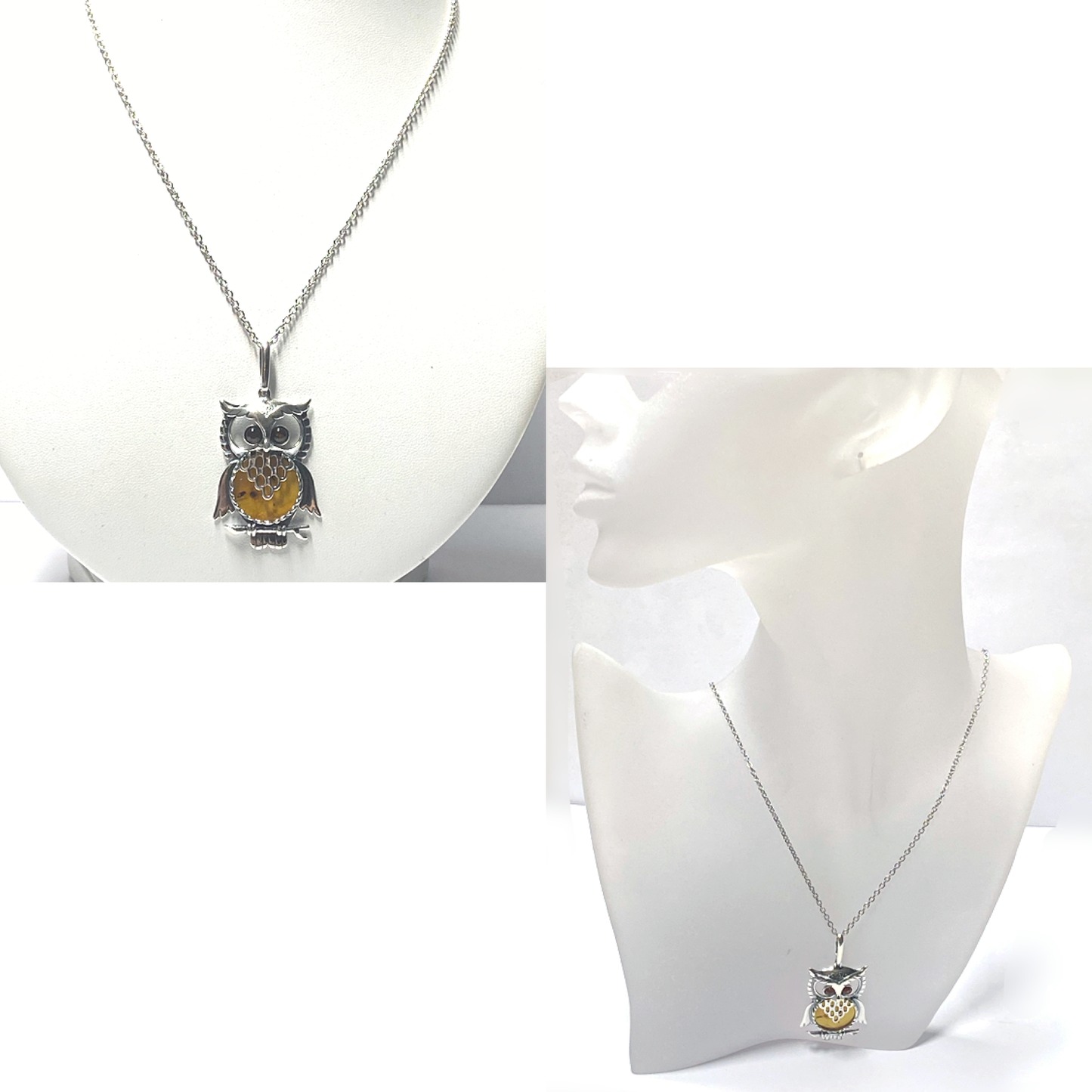 Anhänger Eule 925 Silber rhodiniert Bernstein Cabochon Kettenanhänger inklusive Kette 70cm