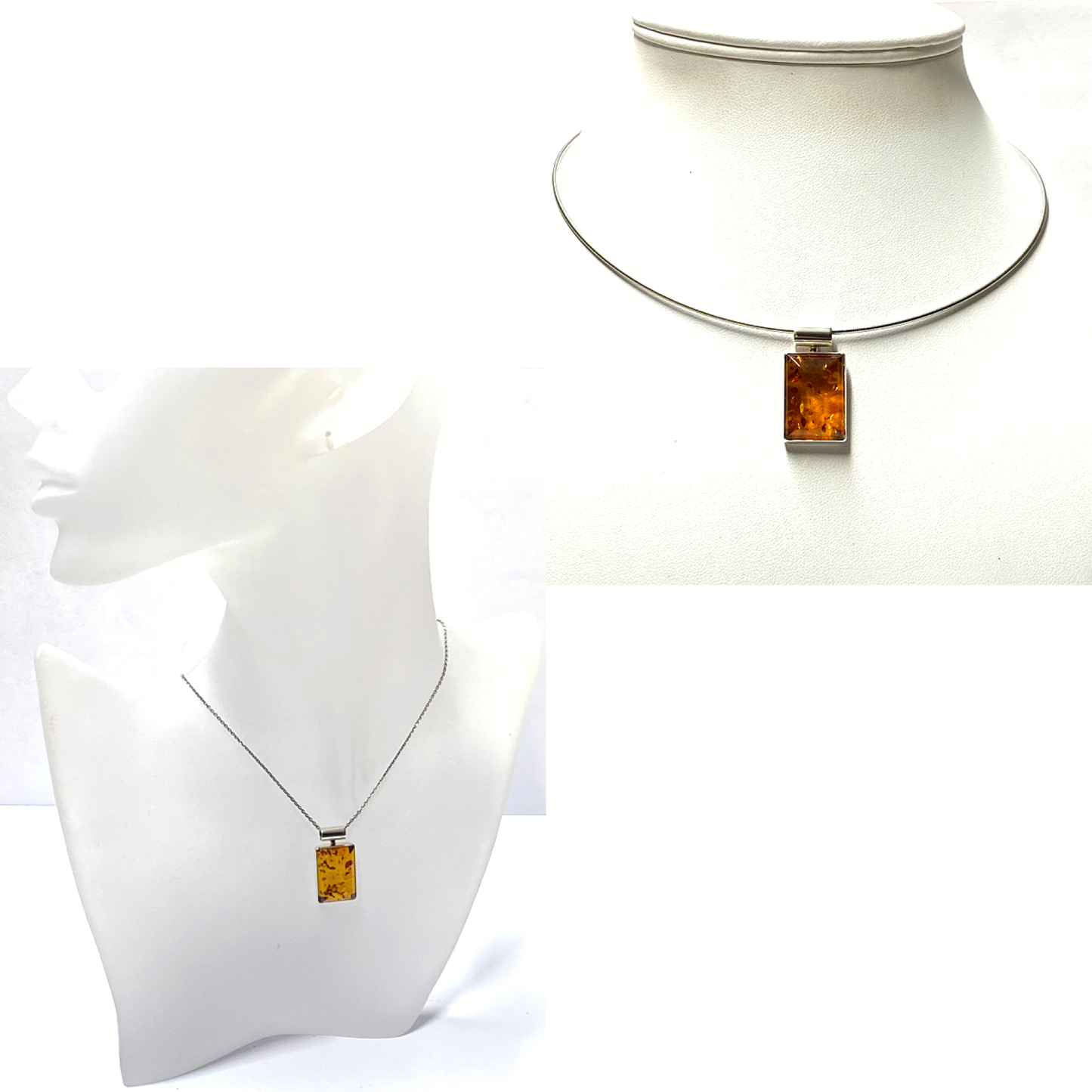 Anhänger Bernstein eckig 925 Silber Kettenanhänger Modern Rechteck