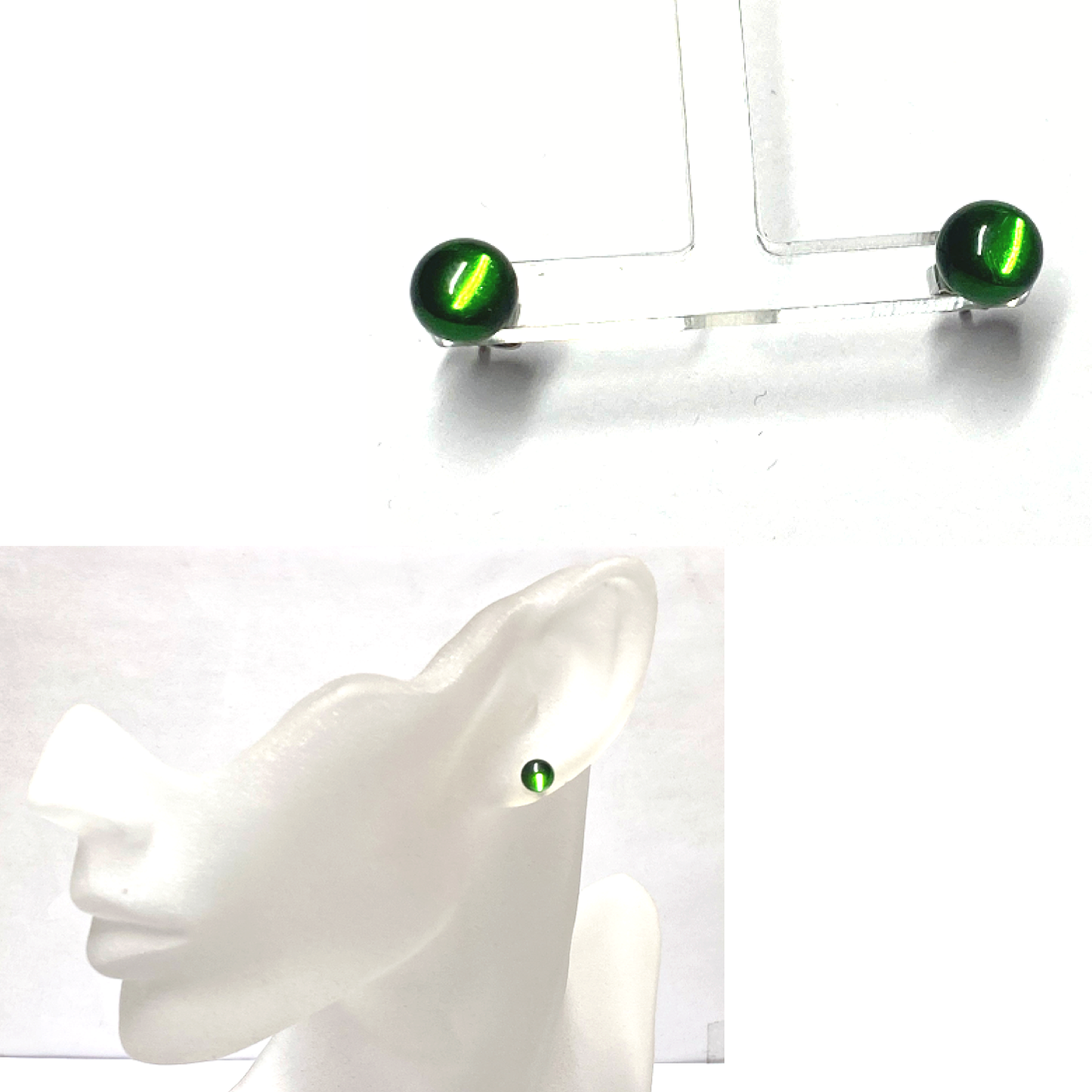 Ohrstecker 925 Silber Bernstein grün (karaibischer Bernstein) Cabochon rund 7mm Klassiker