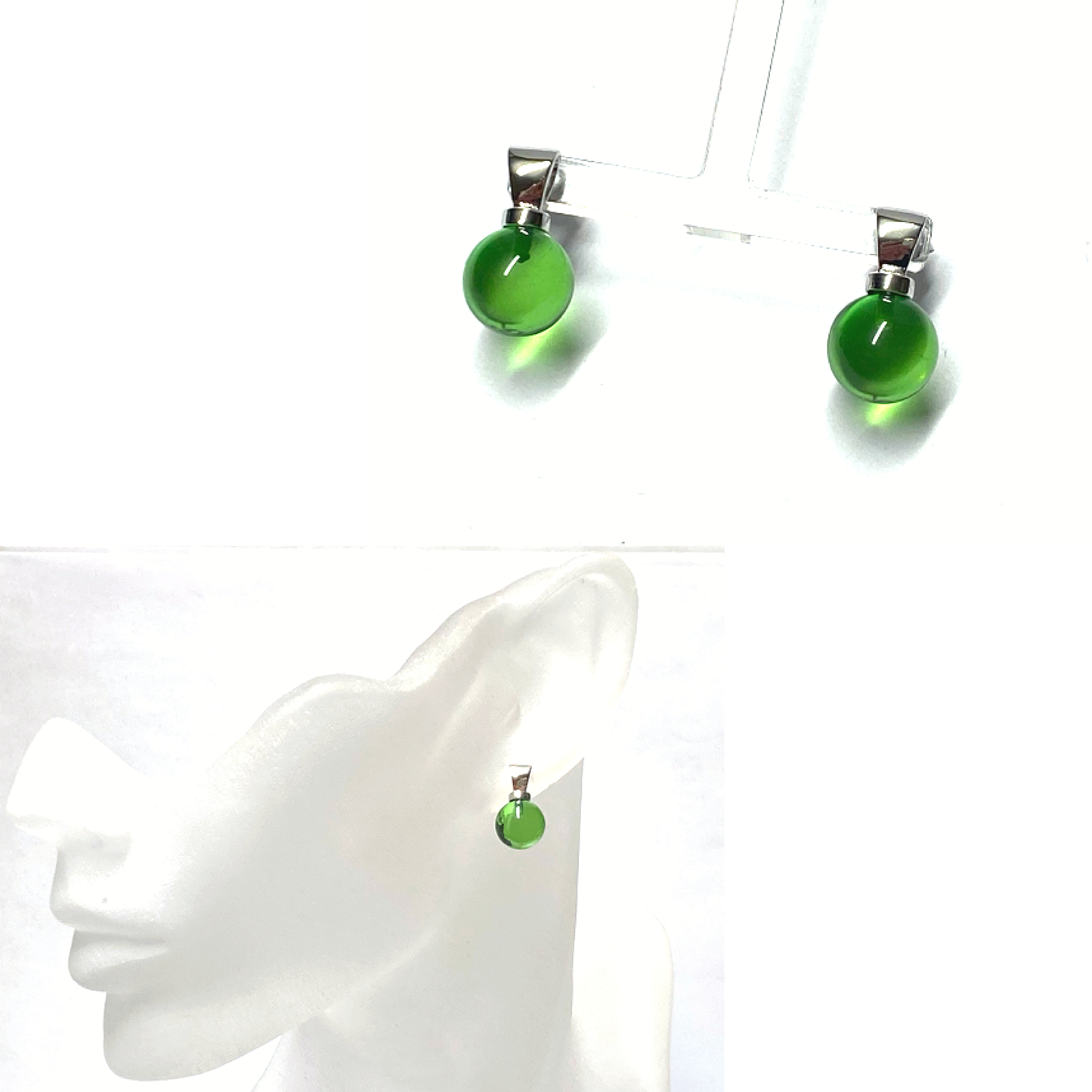 Ohrstecker 925 Silber rhodiniert Bernstein grün (karibischer Bernstein) Kugel 10mm Ohrring
