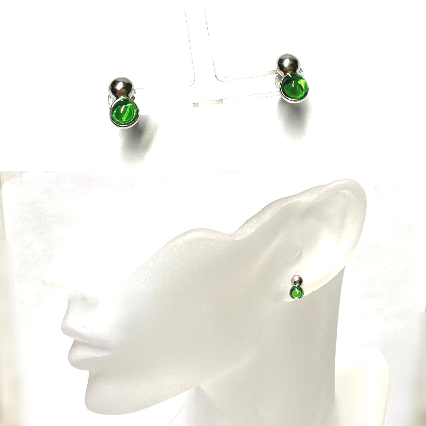 Ohrring 925 Silber rhodiniert Bernstein grün (karibisch) Cabochon Ohrstecker