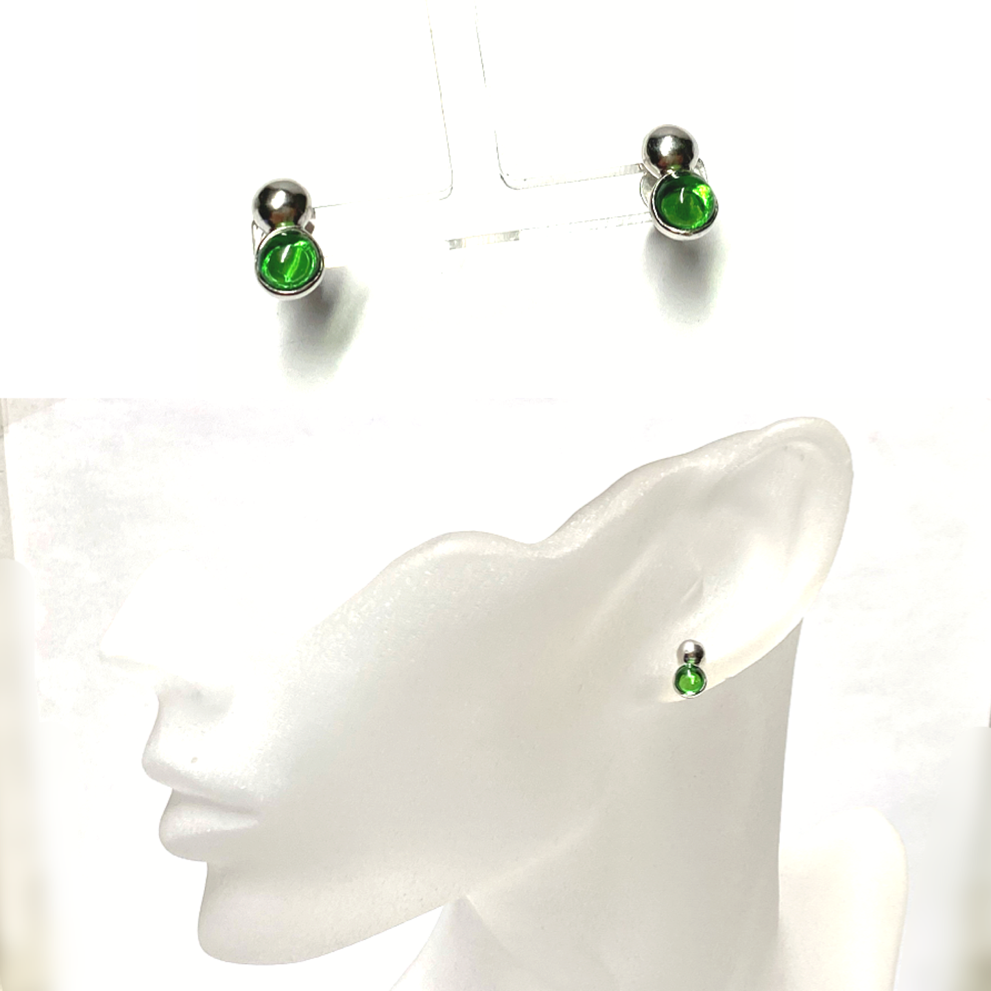 Ohrring 925 Silber rhodiniert Bernstein grün (karibisch) Cabochon Ohrstecker