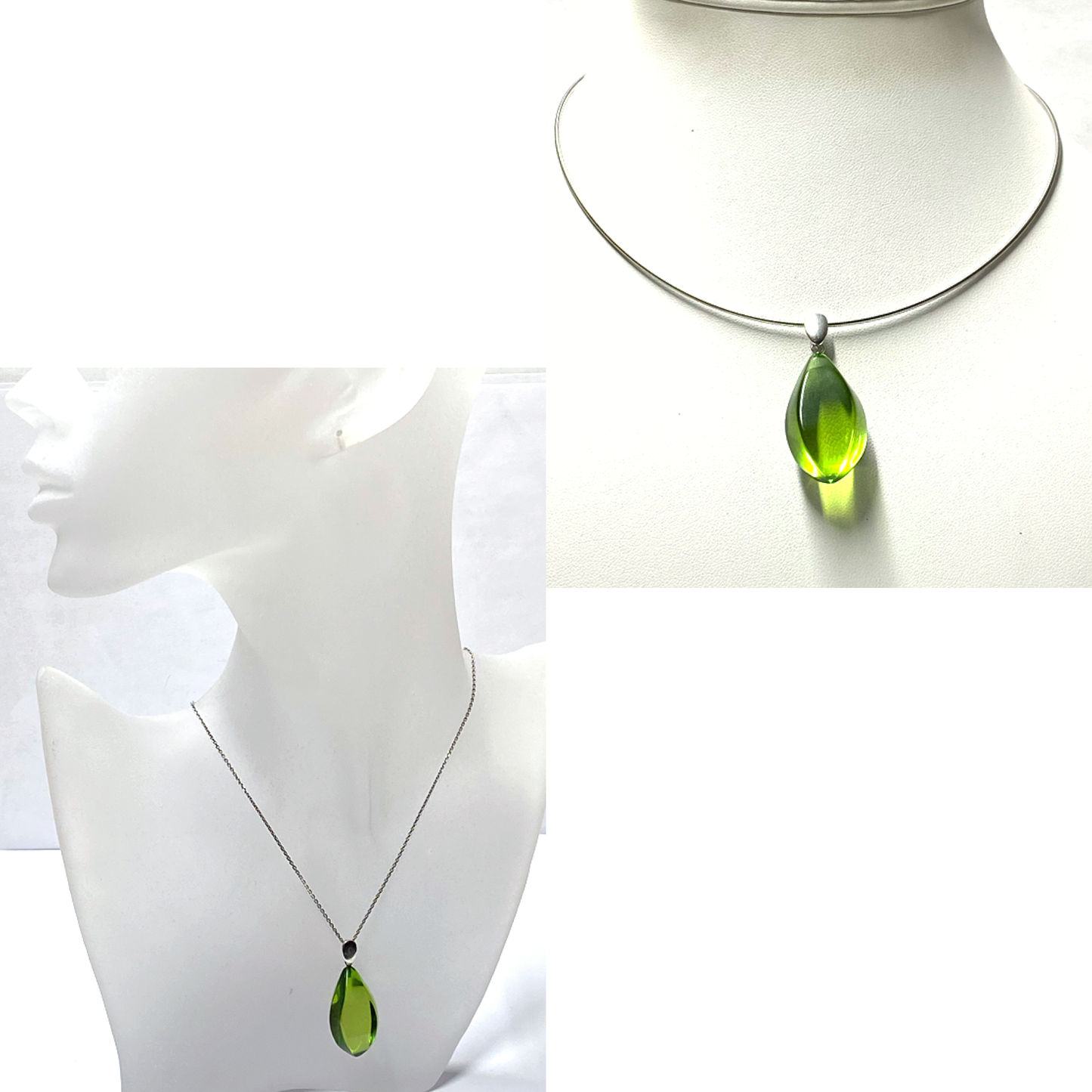 Anhänger 925 Silber rhodiniert karibischer Bernstein flaschengrünTropfen geschliffen Kettenanhänger