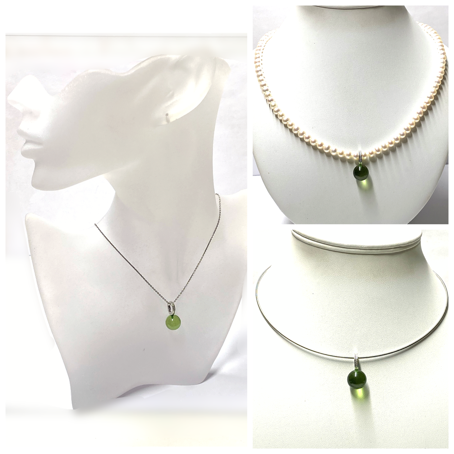 Anhänger 925 Silber rhodiniert Zirkonia + karibischer Bernstein flaschengrün Kugel 12mm geschliffen Clipanhänger Kettenanhänger