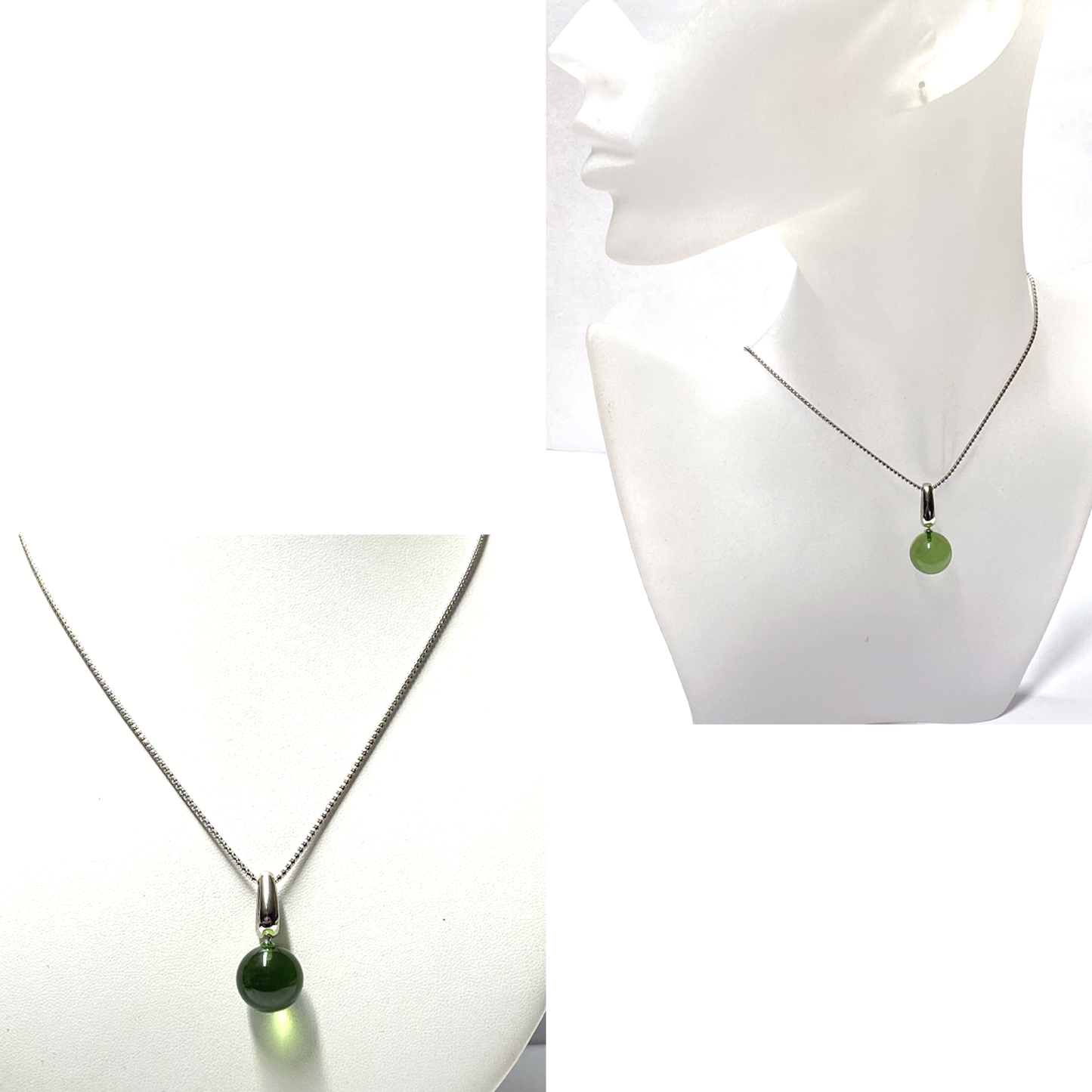 Silberanhänger 925/- rhodiniert karibischer Bernstein grün Kugel 14mm Kettenanhänger inklusive Kette 46cm