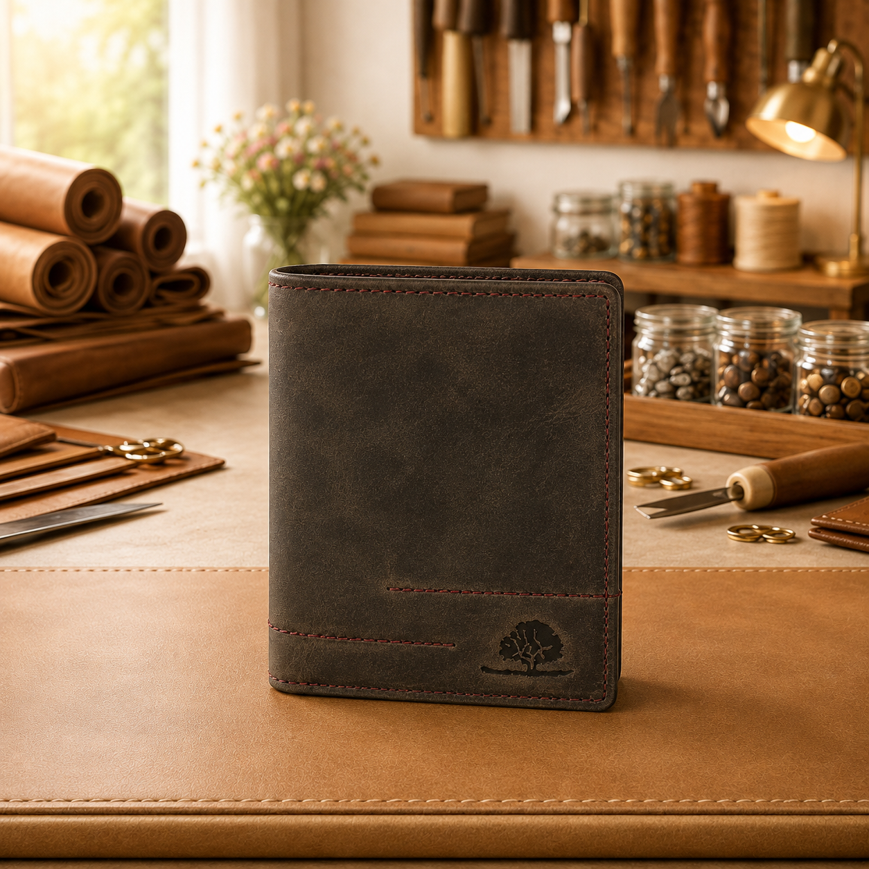 Fettleder Herrenbörse braun Hochformat – klassische Geldbörse
