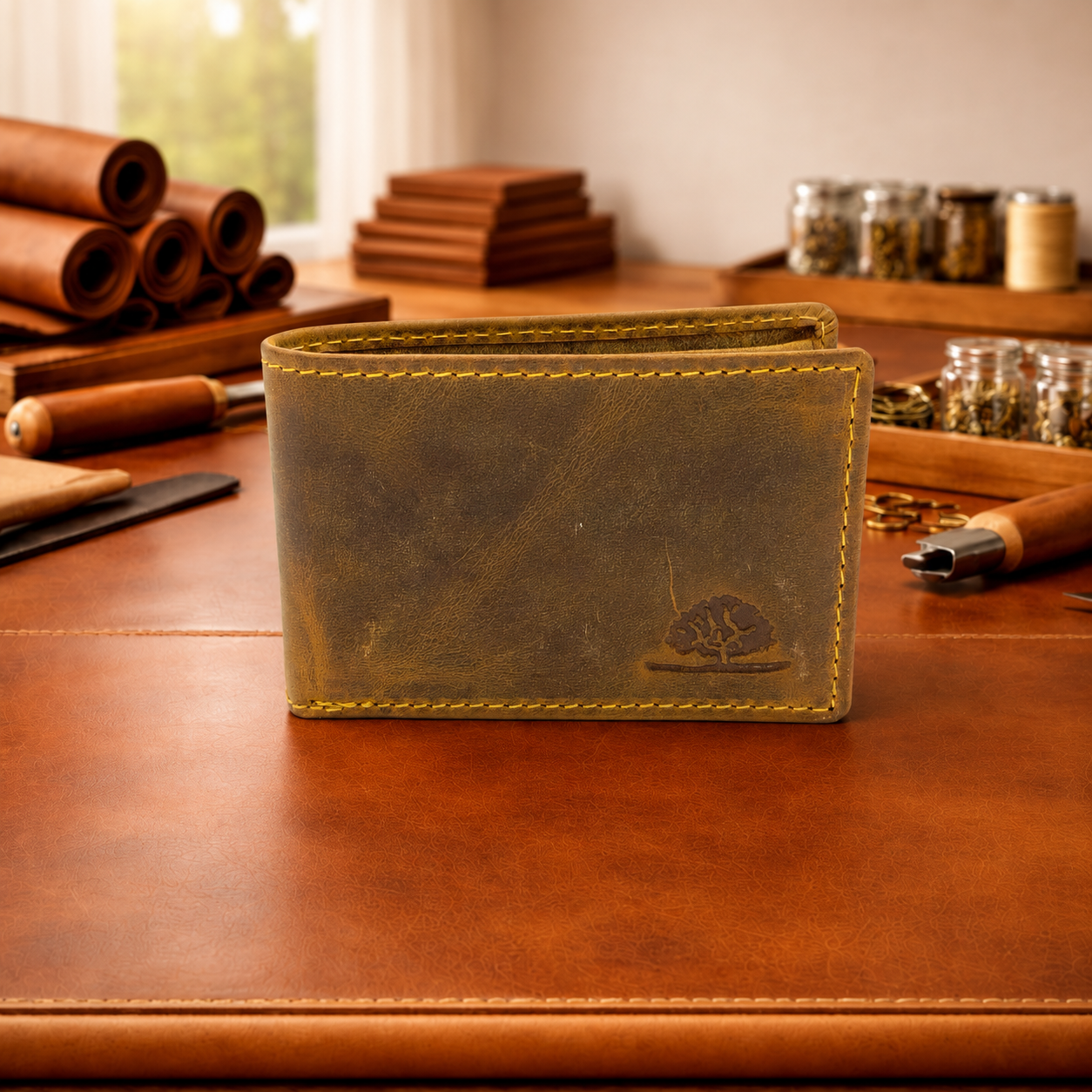 Mini Geldbörse Herren Leder klein – super flache Scheintasche im Vintage Look, Hosentaschen Portemonnaie antikbraun
