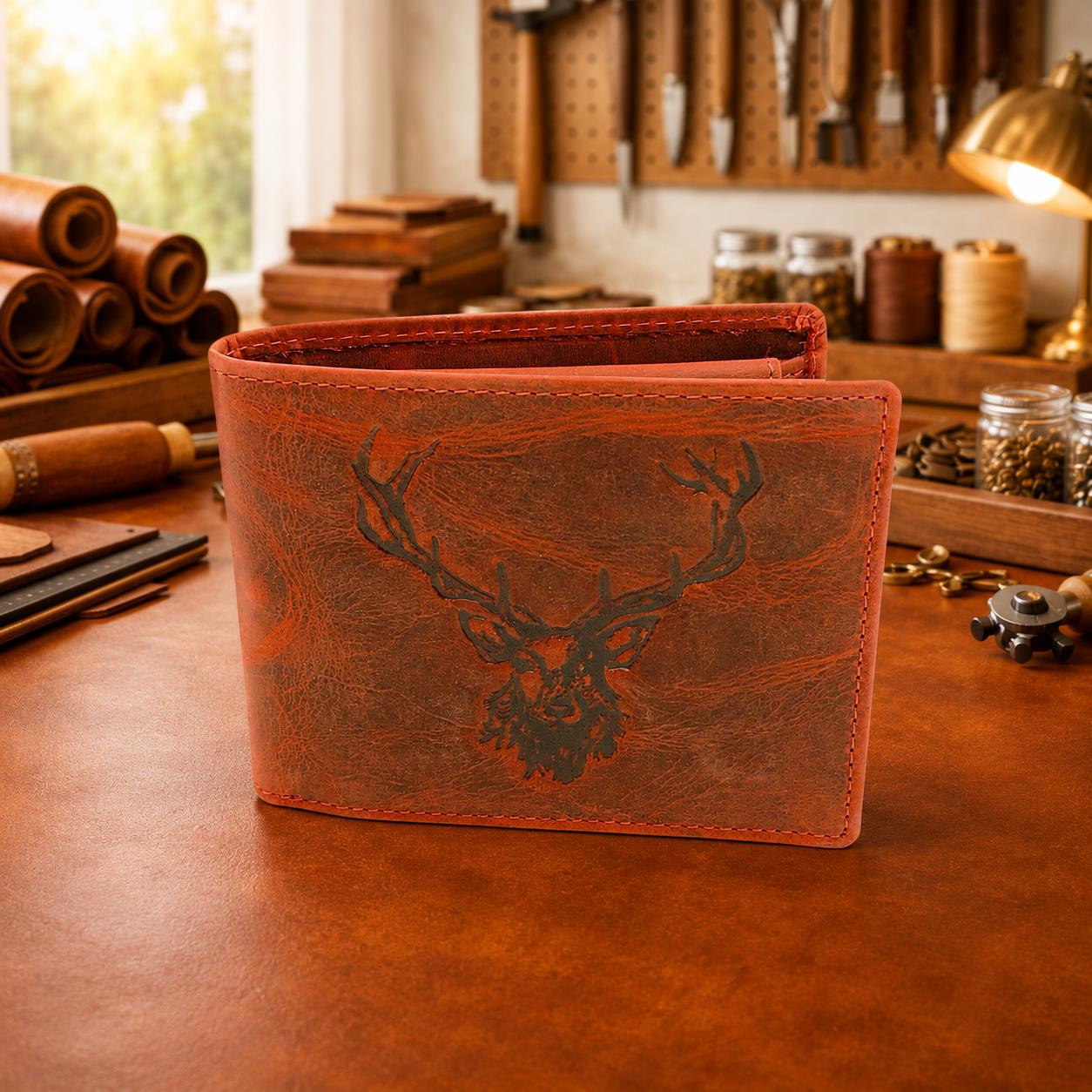 Leder Geldbörse Herren Vintage braun – 2-teilige Scheintasche mit Kartenfächern – handgefertigte Herrenbörse Royal Stag