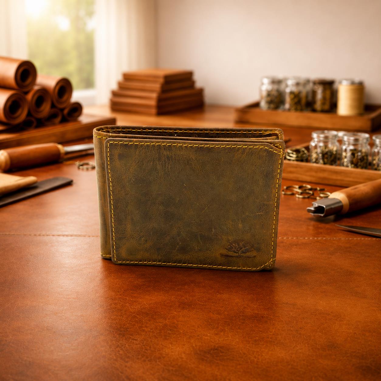 Herren Geldbörse Leder Vintage – klassische Scheintasche mit 2 Scheinfächern, Kartenfächern & Münzfach