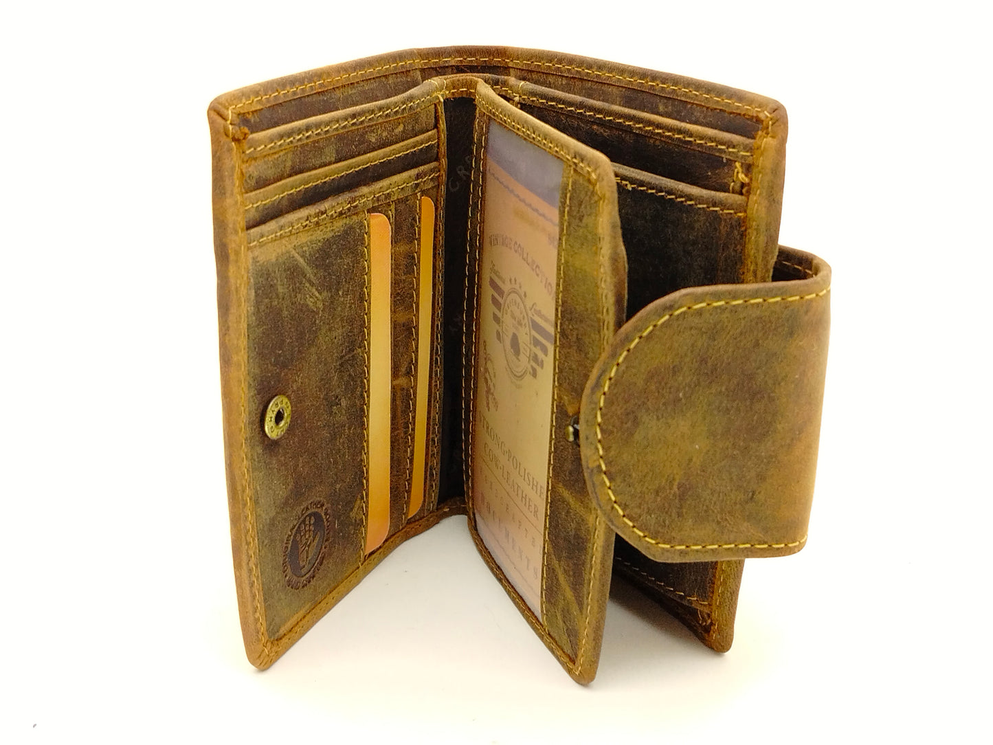 Damen Geldbörse Leder Vintage – Riegelbörse mit Kartenfächern, Sichtfenster & Münzfach aus Rindleder