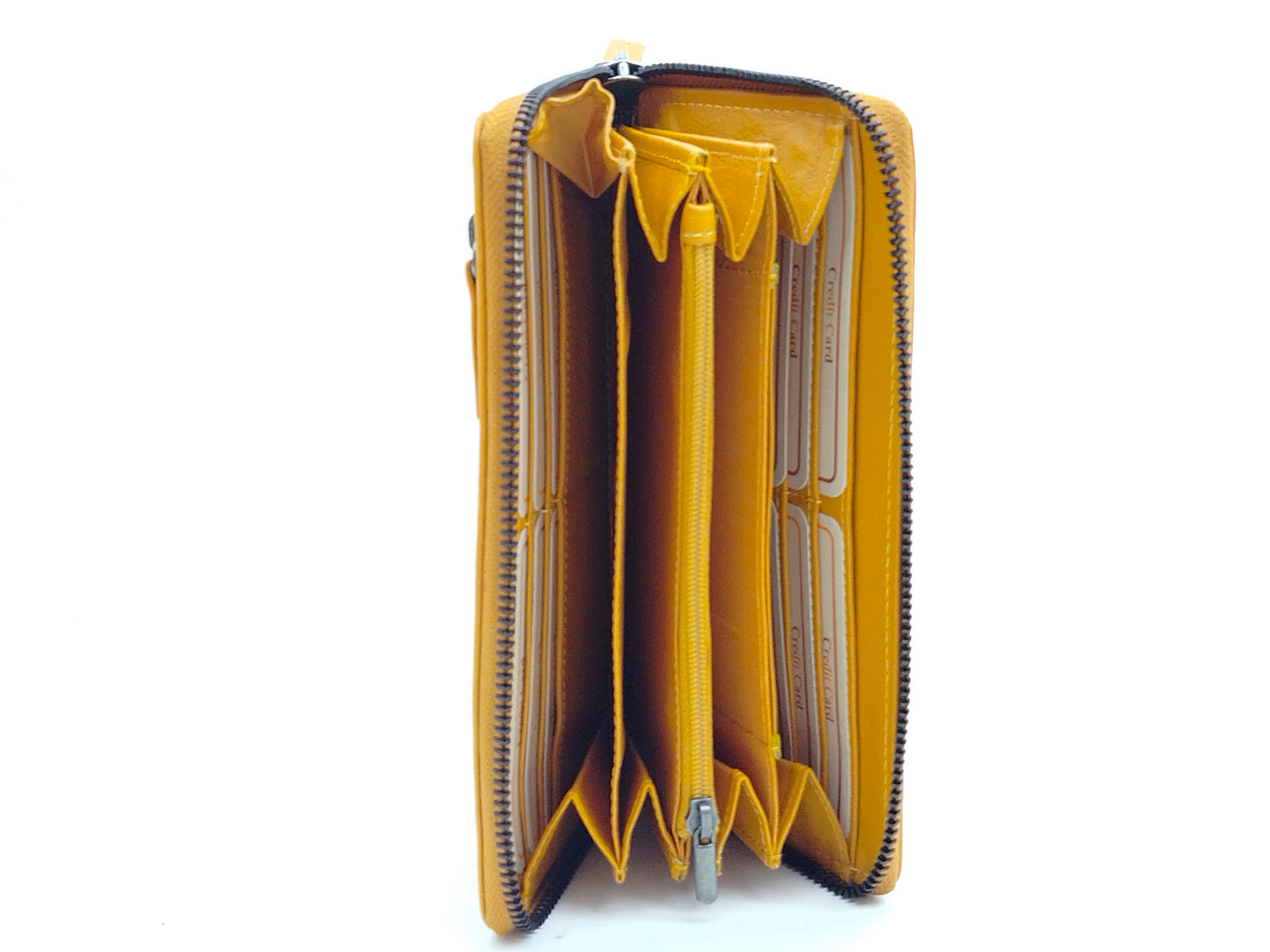 Damen Langbörse Leder gelb – große Geldbörse mit Reißverschluss, 12 Kartenfächern & Sichtfach