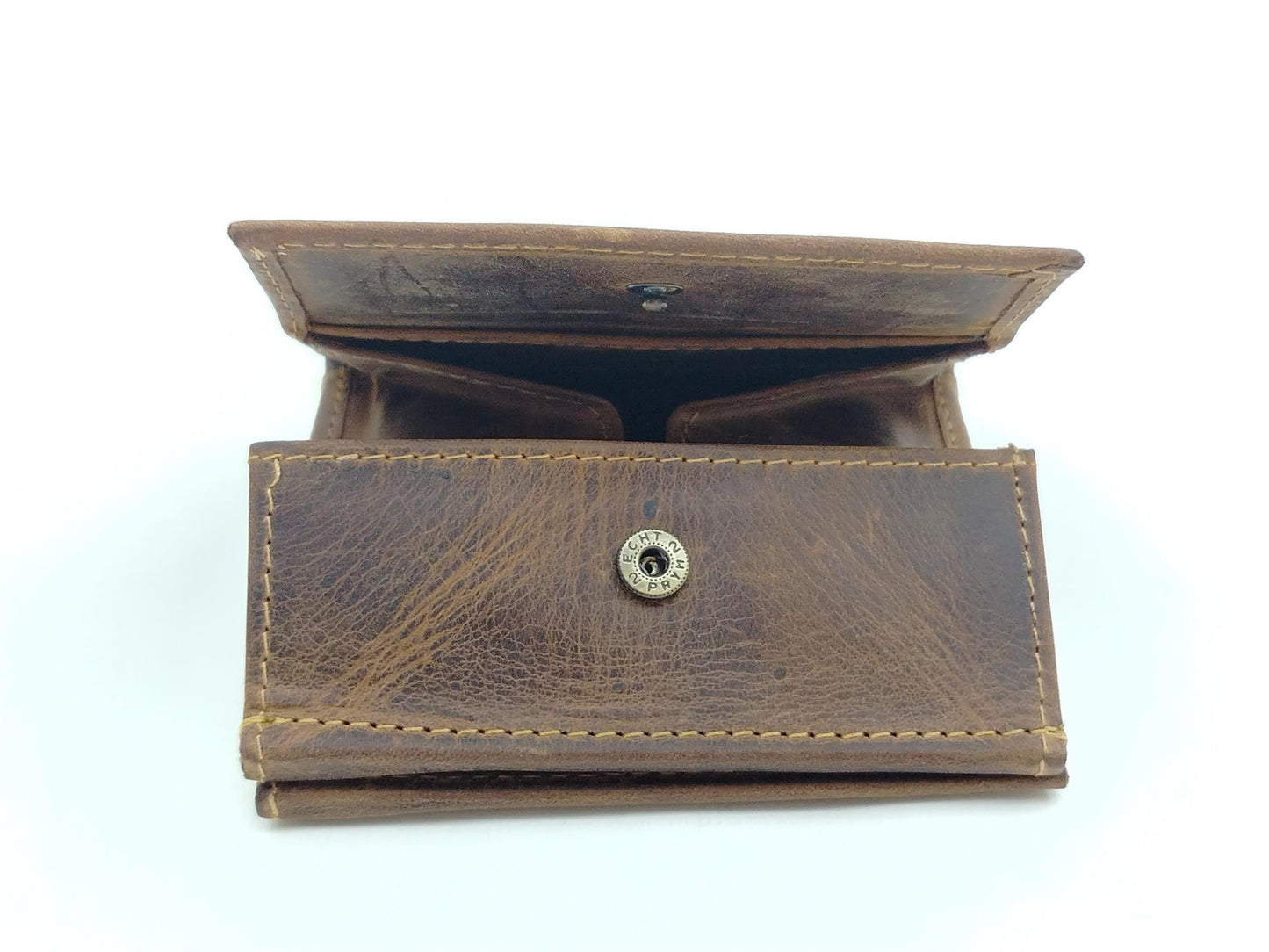 Vintage Leder XXL Kleingeldfach Geldbörse Wiener Schachtel braun
