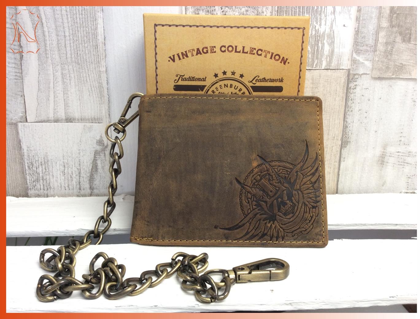 Totenkopf Teufel Fettlederbörse Antiklederbrieftasche Geldbörse braun