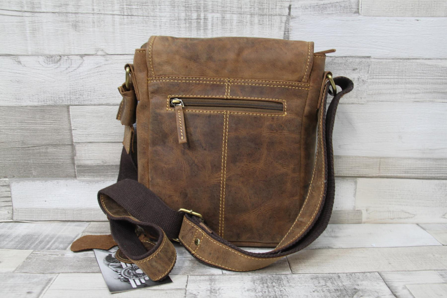 Leder Umhängetasche Herren Vintage braun – Schultertasche aus Rindleder mit Hirschprägung – Greenburry Flapzip Tasche