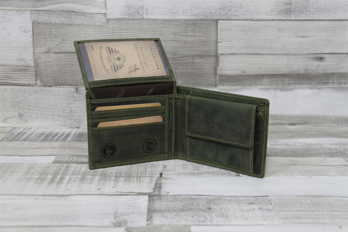 Vintage Scheintasche 2tlg. Royal Stag oliv Leder Hirsch Motiv