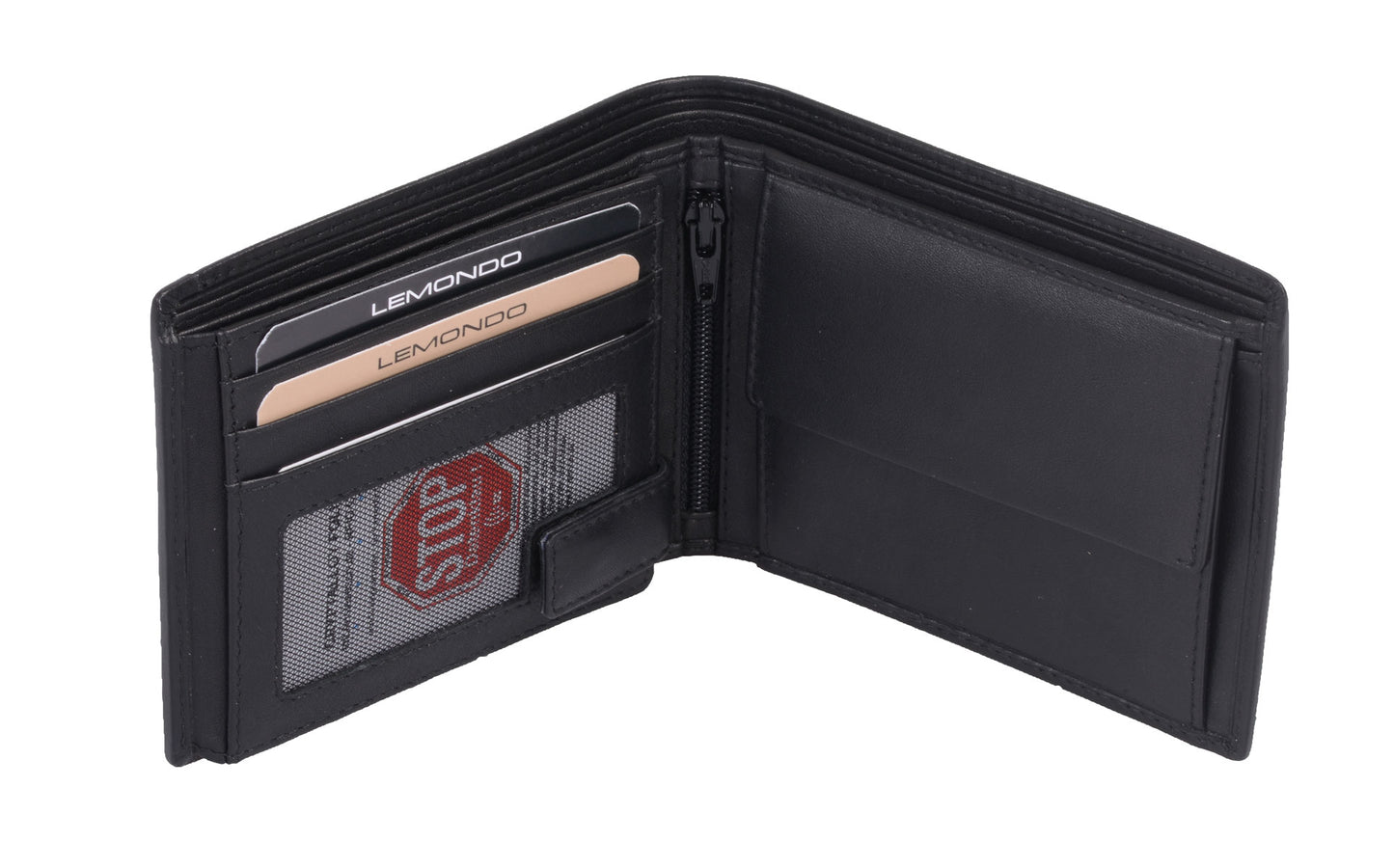 RFID-Ausleseschutz Herrenbörse querfortmat schwarz, echt Leder