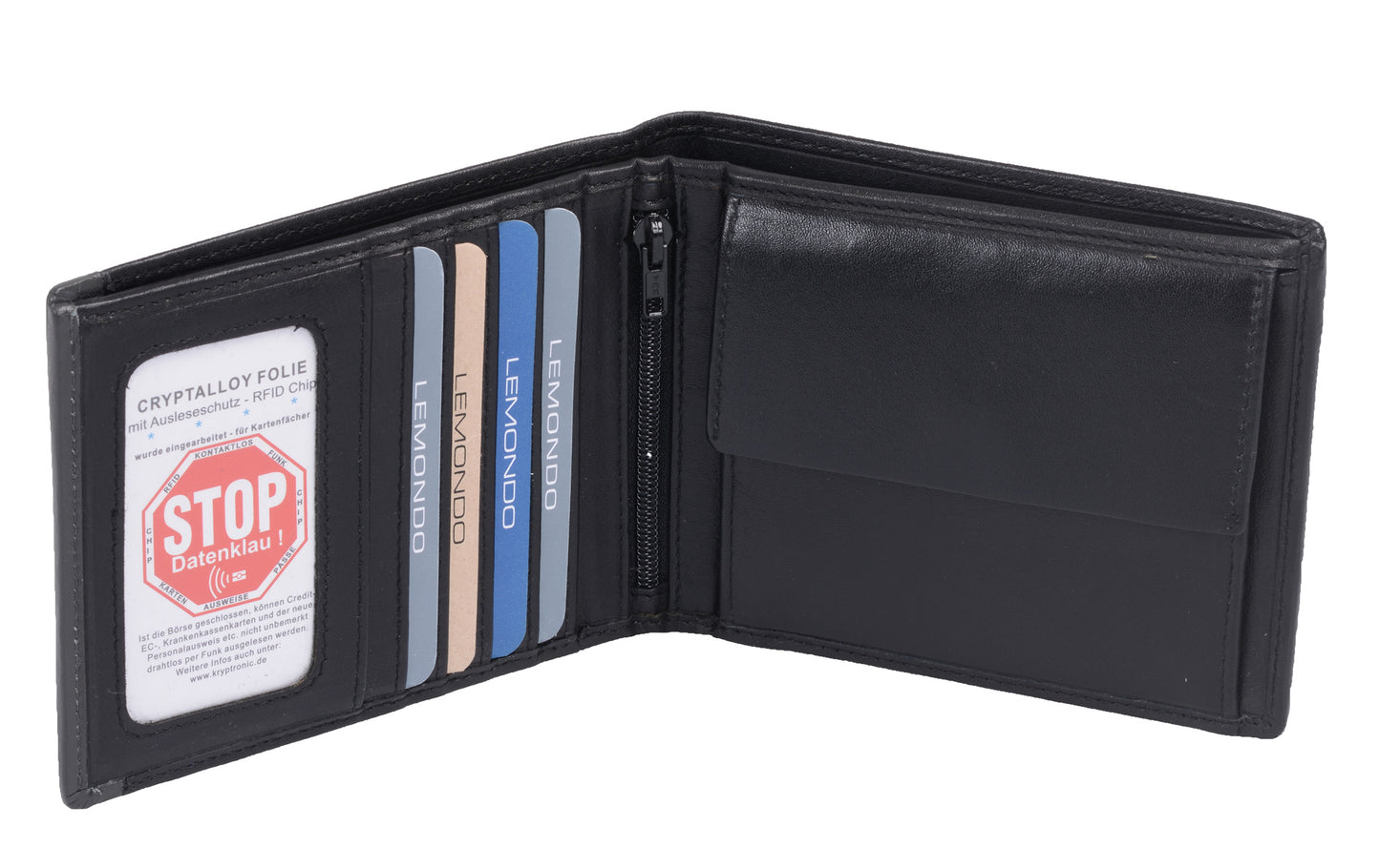 RFID Schutz Leder Scheintasche schwarz 12,5x10x2,5 cm