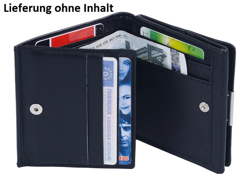 schwarze Wiener Schachtel, Lederbörse mit extra großem Kleingeldfach