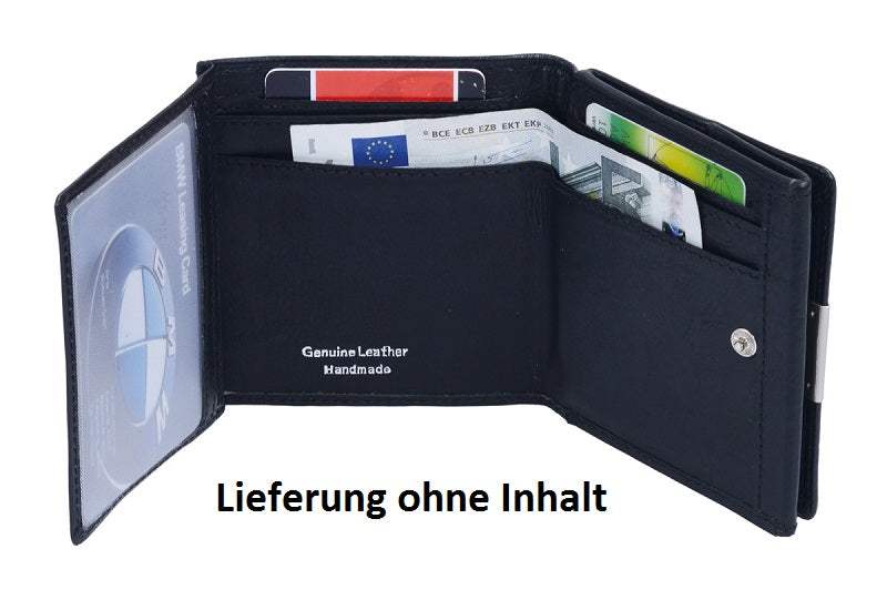 schwarze Wiener Schachtel, Lederbörse mit extra großem Kleingeldfach
