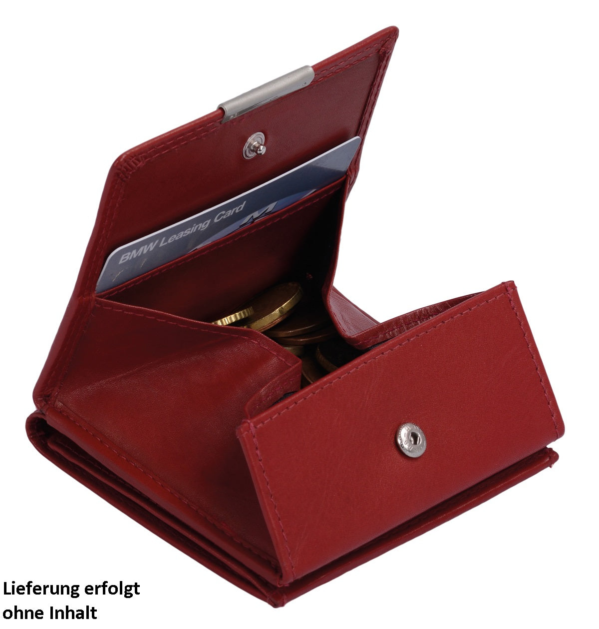 rote Wiener Schachtel, Leder, besonders großes Kleingeldfach 10x9cm