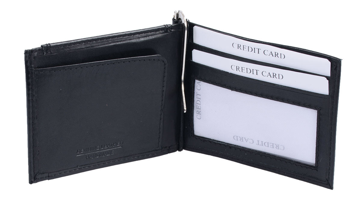 Dollarbörse Leder, schwarz, Geldbörse mit Metallbügel für Scheine