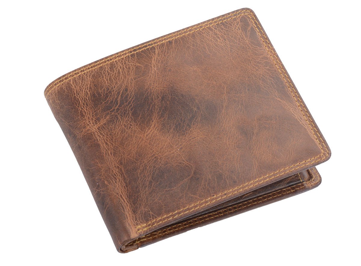 AVANCO Echtleder-Scheintasche braun mit Lasche – viele Fächer & Riegel