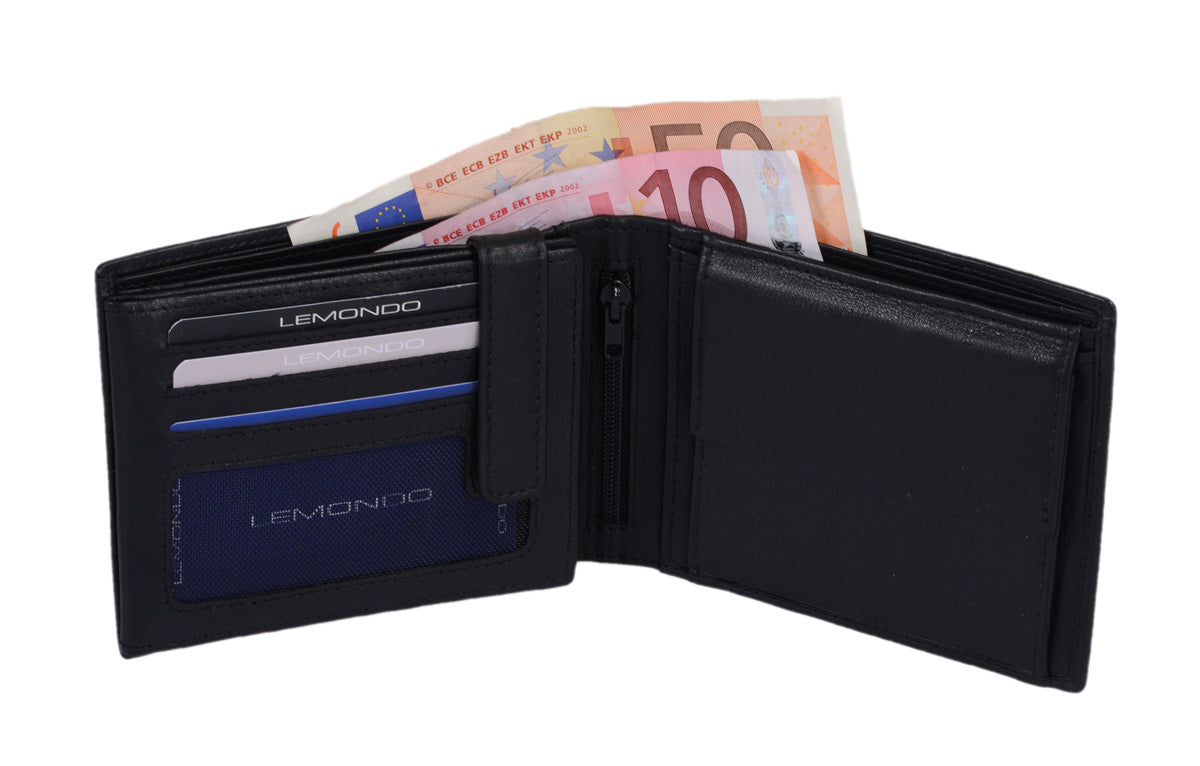 Herrenbörse Herren Geldbörse Leder querformat LEMONDO, schwarz  12,5x9,5x2,5cm