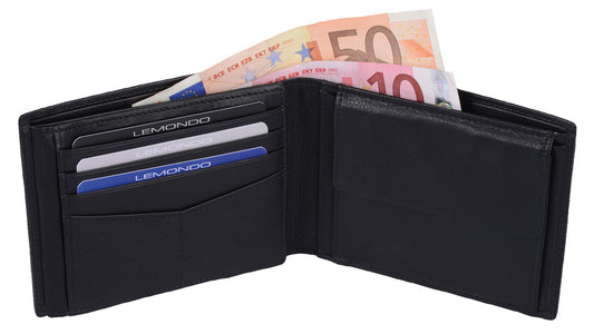 Echtleder Herrenbörse schwarz mit 8 Kreditkartenfächern und 2 Ausweissichtfenstern
