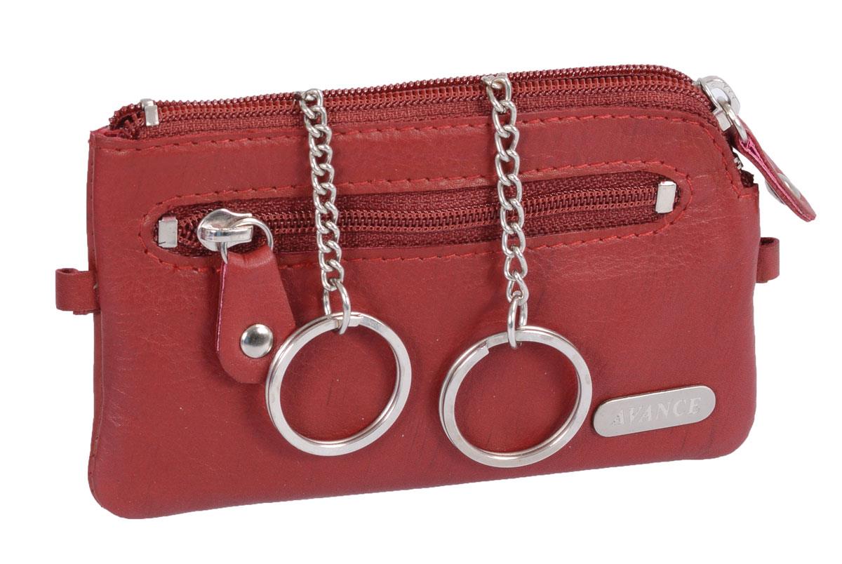 Schlüsseltasche rot mit 2 Ringen und Reißverschlussvorfach