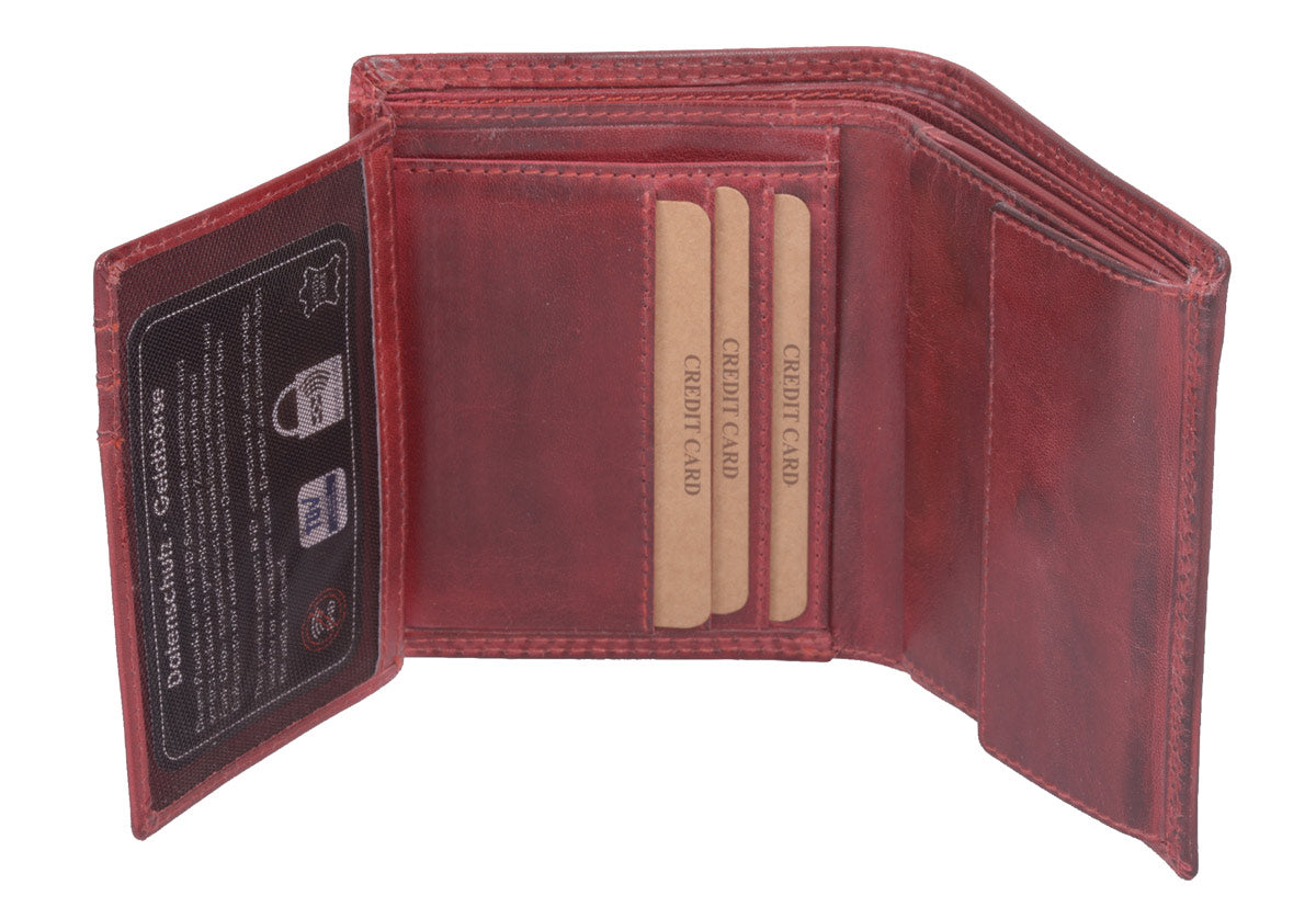 Rote Leder Damen Kombibörse mit Münzfach, Kartenfächern und RFID-Schutz