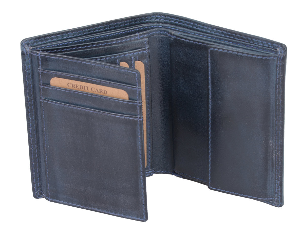Leder Portemonnaie blau schattiert Hochformat – AVANCO Kombibörse mit Münzfach und RFID