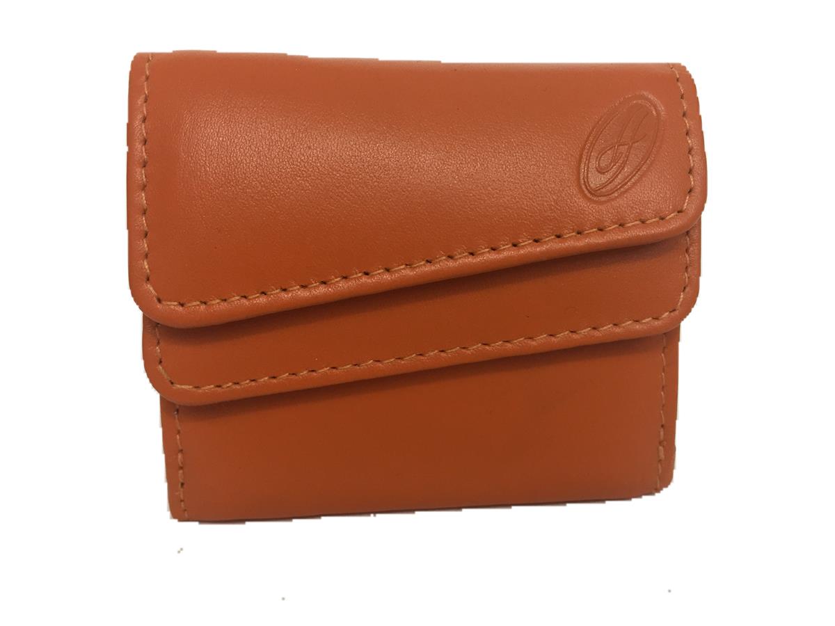 Leder Minibörse orange, Hosentaschenbörse, Münzbörse