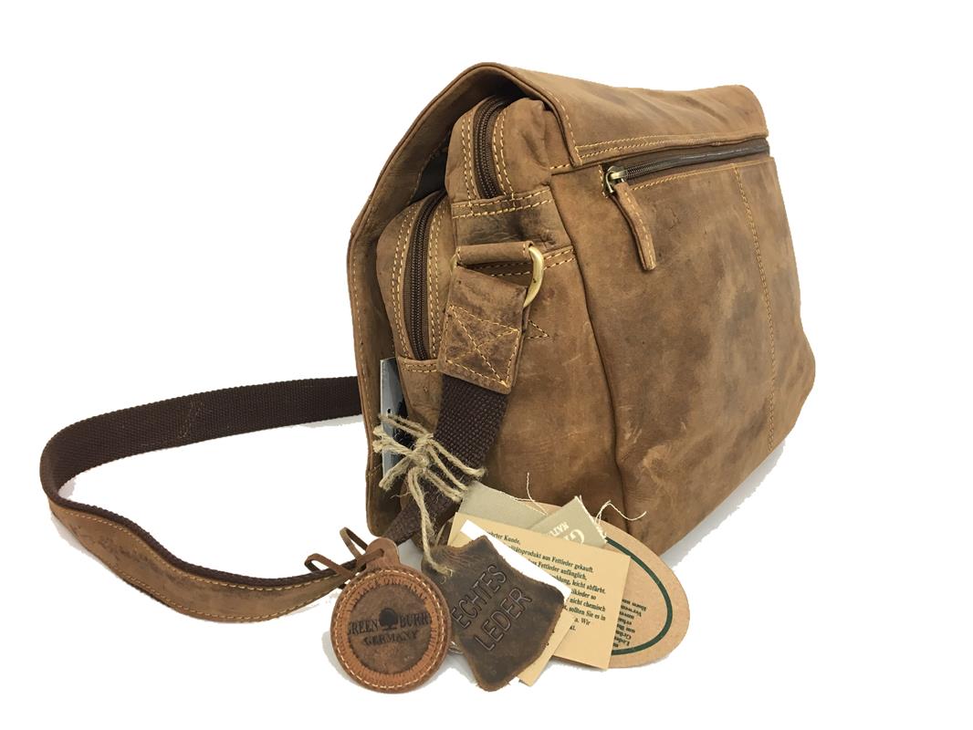 Greenburry Vintage Umhängetasche A4 aus robustem Leder mit geräumiger Vortasche