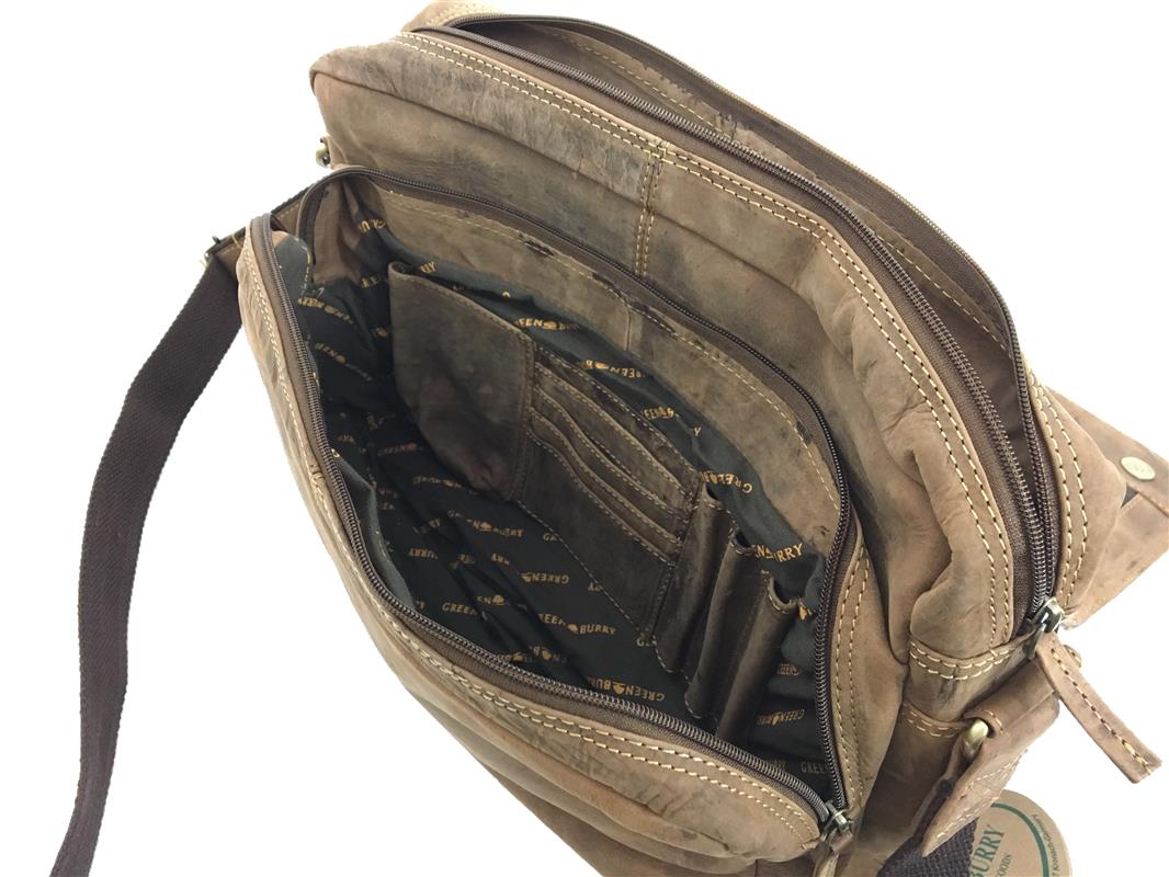 Greenburry Vintage Umhängetasche A4 aus robustem Leder mit geräumiger Vortasche