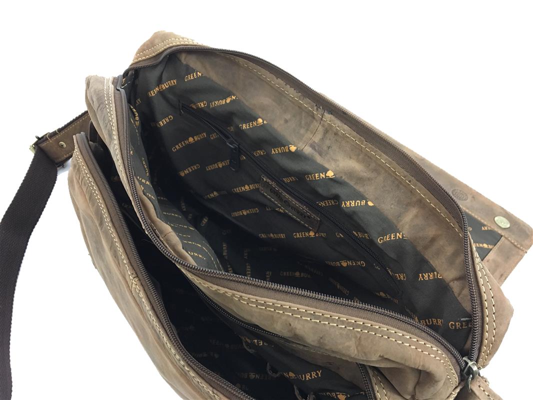 Greenburry Vintage Umhängetasche A4 aus robustem Leder mit geräumiger Vortasche